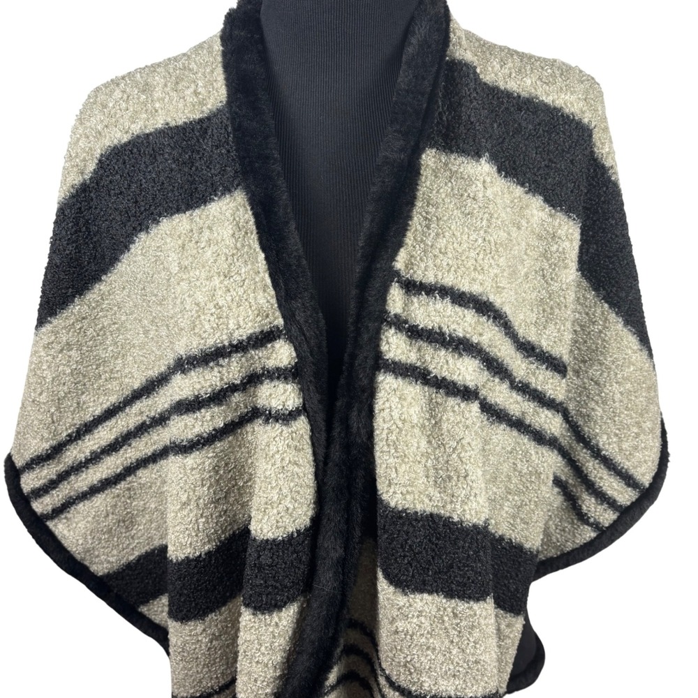 Rachel Roy Cape Poncho OS Luxe Boho Wrap Shawl Neutral Cozy Black Hygge NWT - Picture 2 of 10
